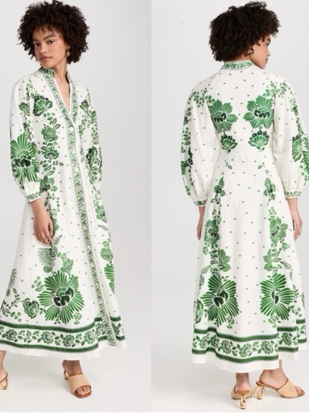NWOT Christian Lacroix White Maxi Dress with Green Floral Print
